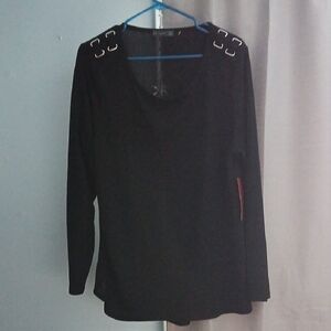 Chic Black Long Sleeve Top with Buckle Accents